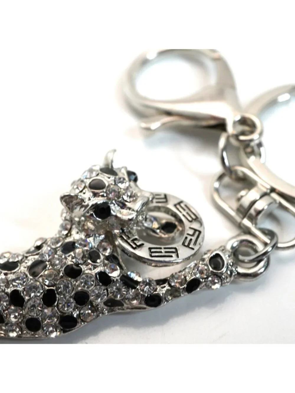 Effy Rhinestone Leopard Keychain Silver Tone Cat Purse Charm Bag Accessory